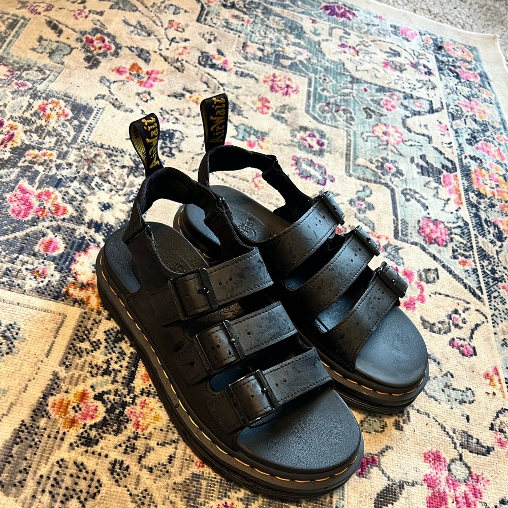 100 Authentic Doc Martens unisex Black Leather Sandals with Buckle Straps.